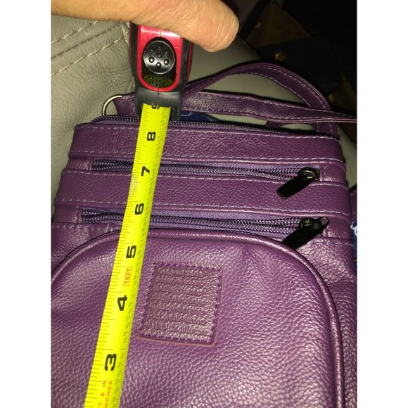Steeltime Unisex Super Soft Deep Purple Leather Crossbody Bag with Serenity Pray - Picture 5 of 9